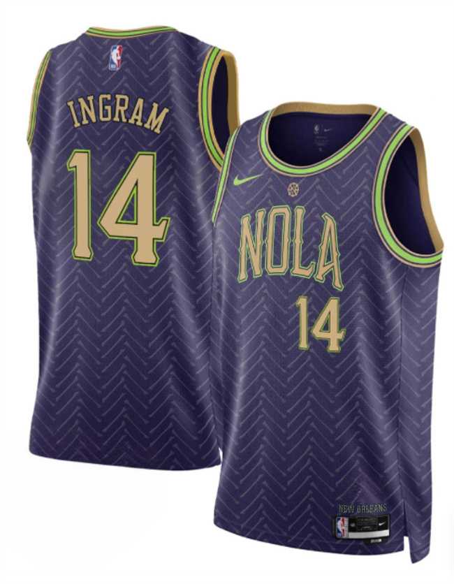 Mens New Orleans Pelicans #14 Brandon Ingram Purple 2024-25 City Ediiton Stitched Jersey Dzhi